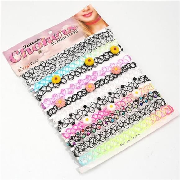 12PC Tattoo Choker Necklace for Women - 90s Choker Necklaces - Picture 3 of 8
